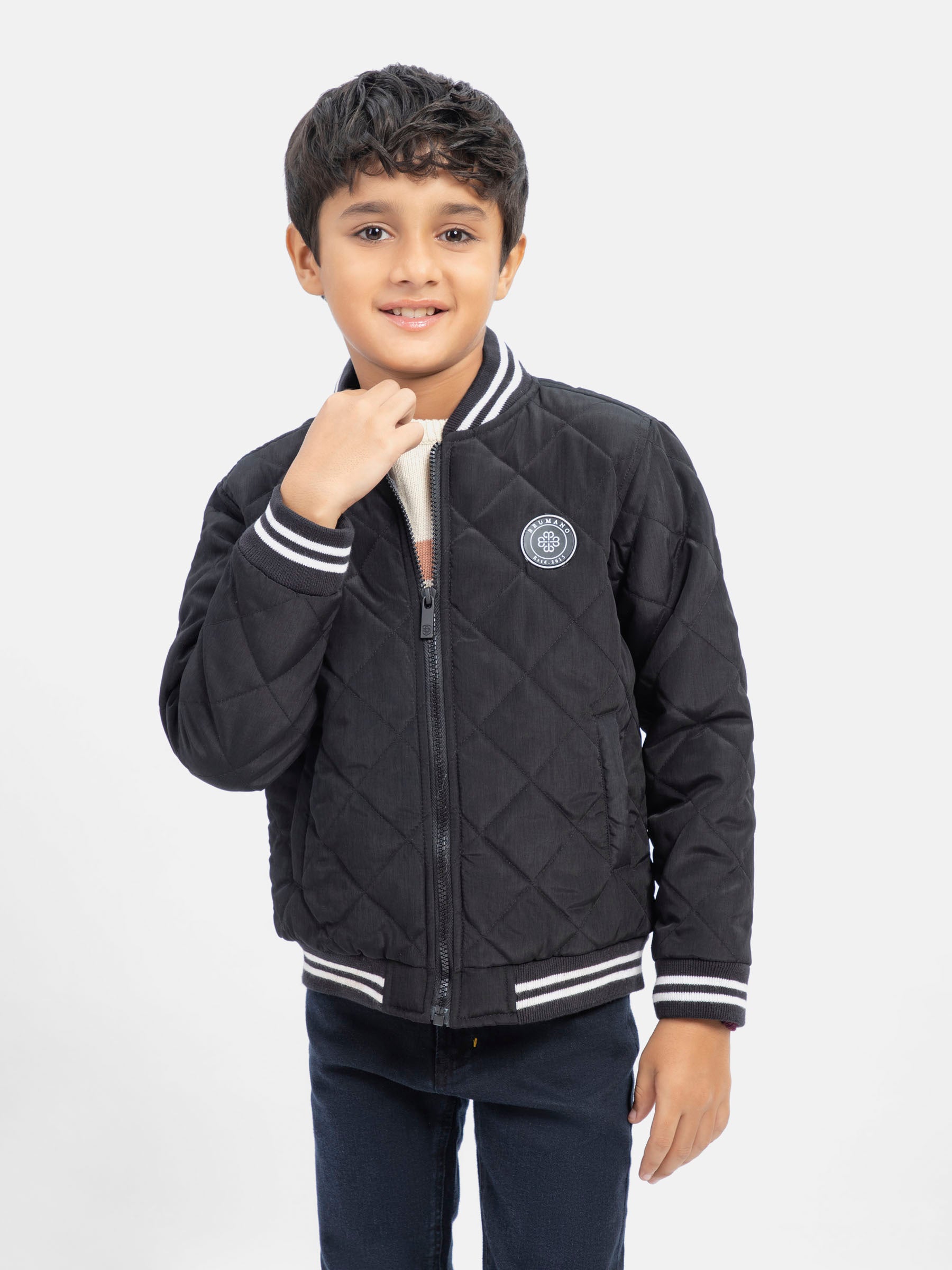 Black Quilted Sporty Casual Baseball Jacket