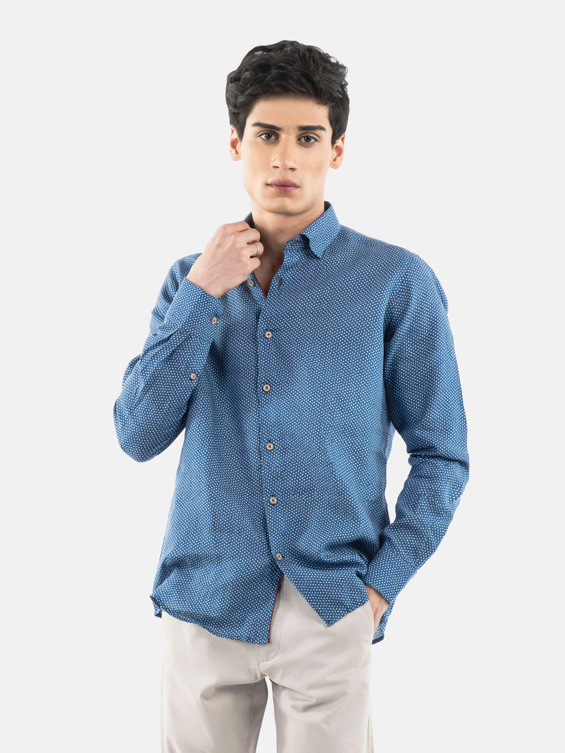 Blue Printed Cotton Linen Shirt