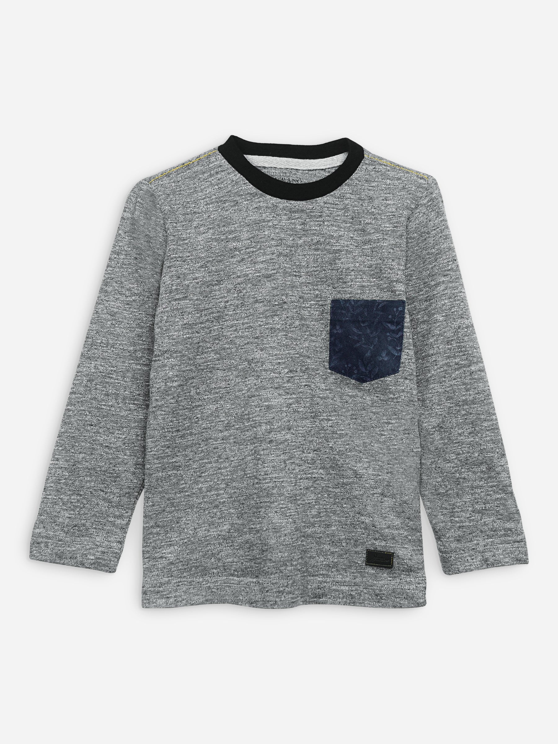 Anthracite Grey Long Sleeve Casual T-Shirt With Printed Pocket