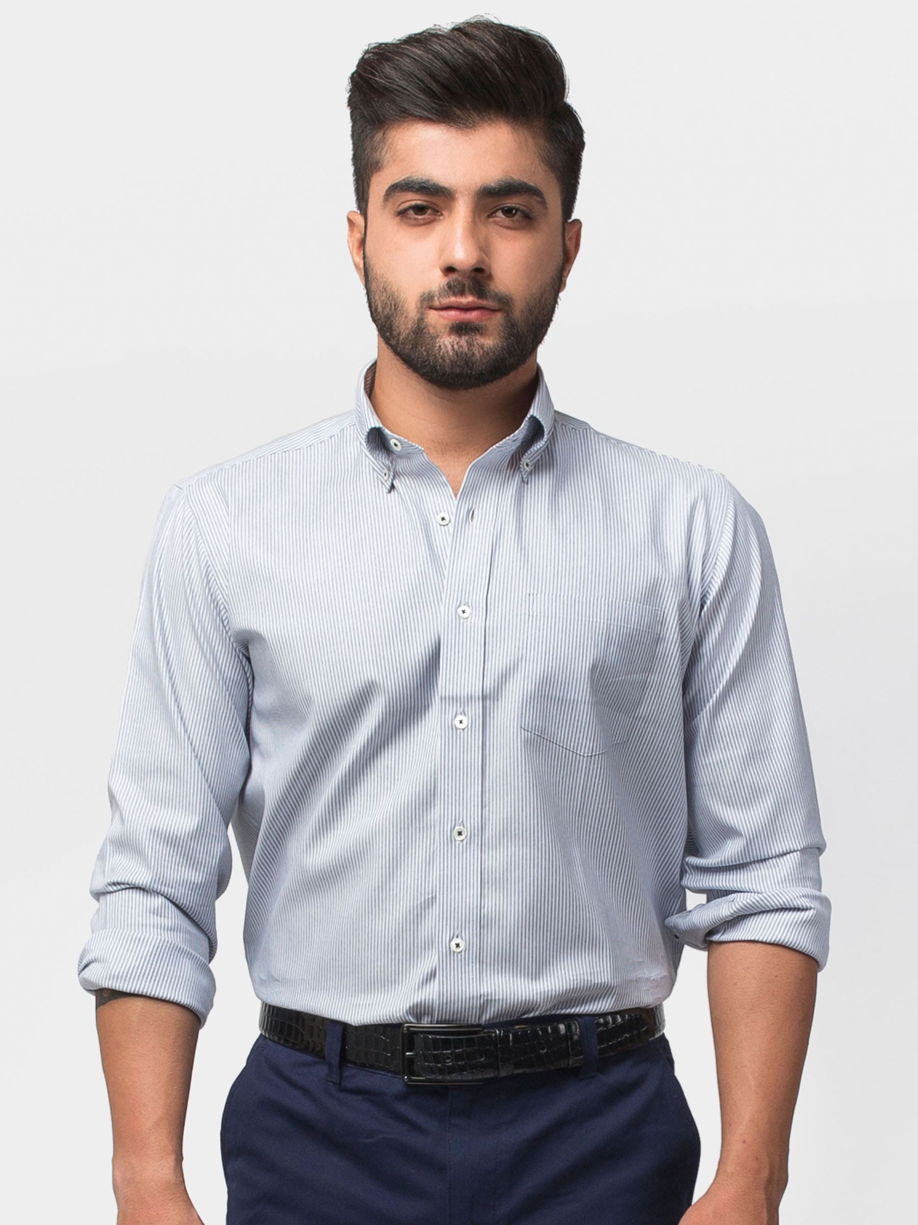 Blue Slim Striped Shirt