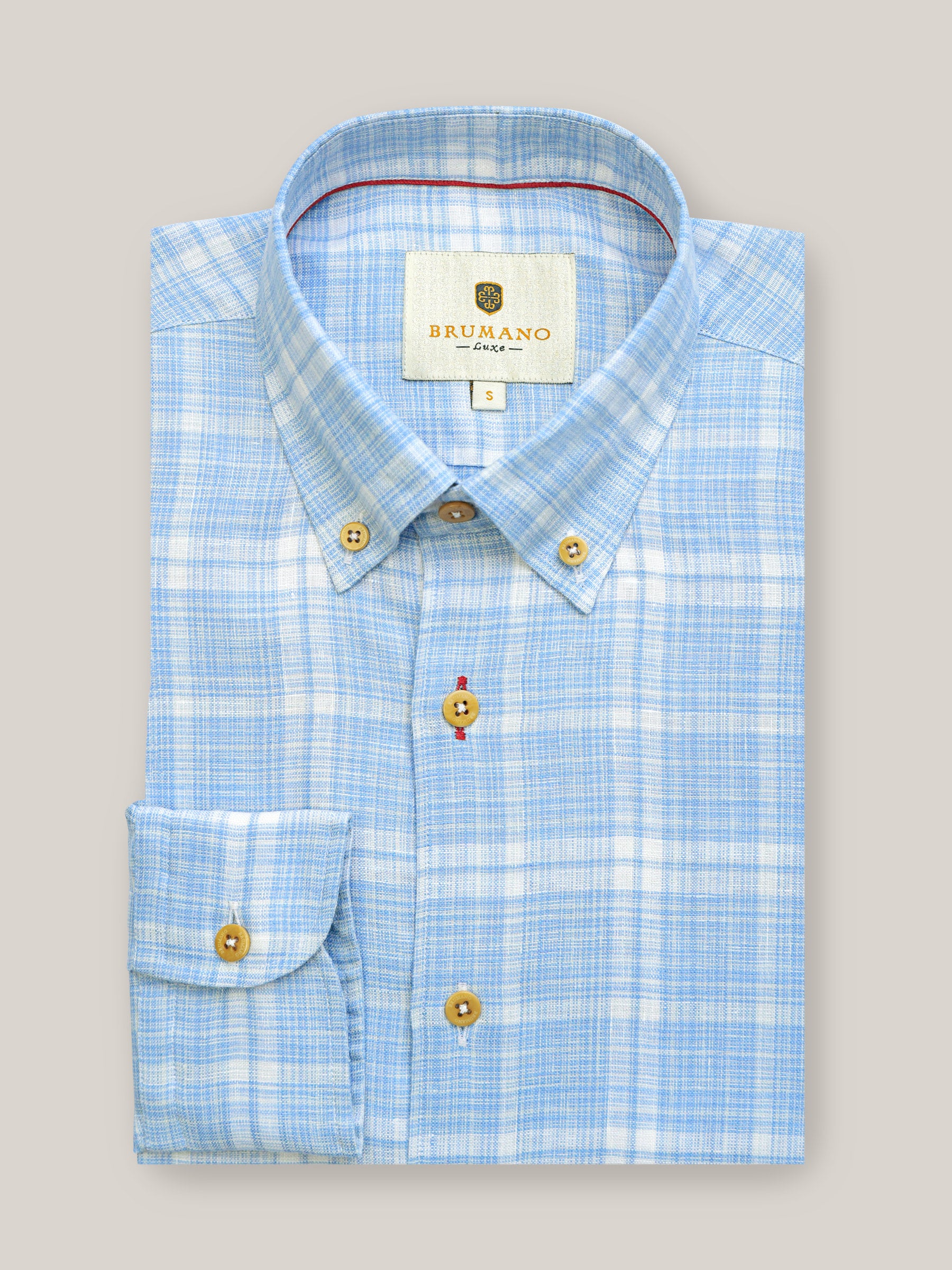 Blue Checkered 100% Linen Shirt