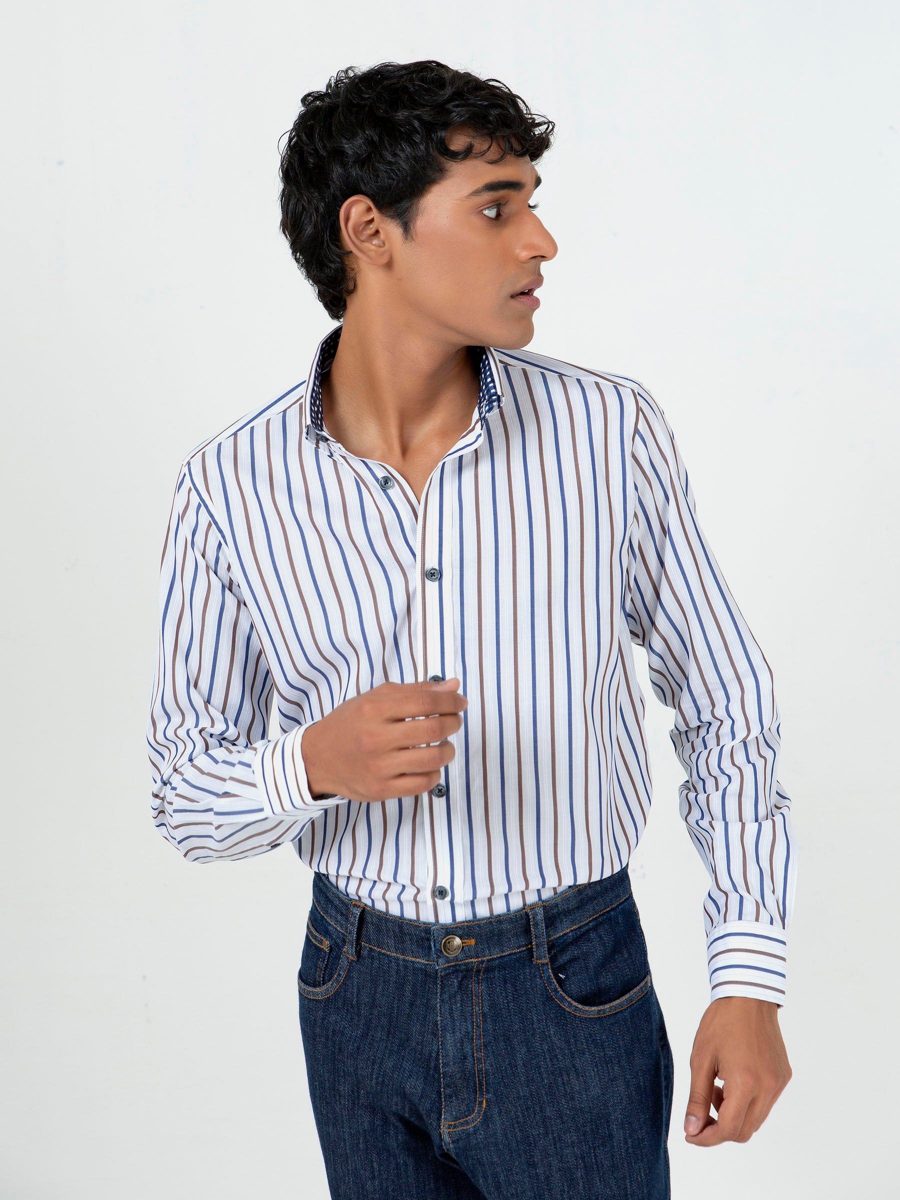 Blue & Brown Striped Button Down Shirt