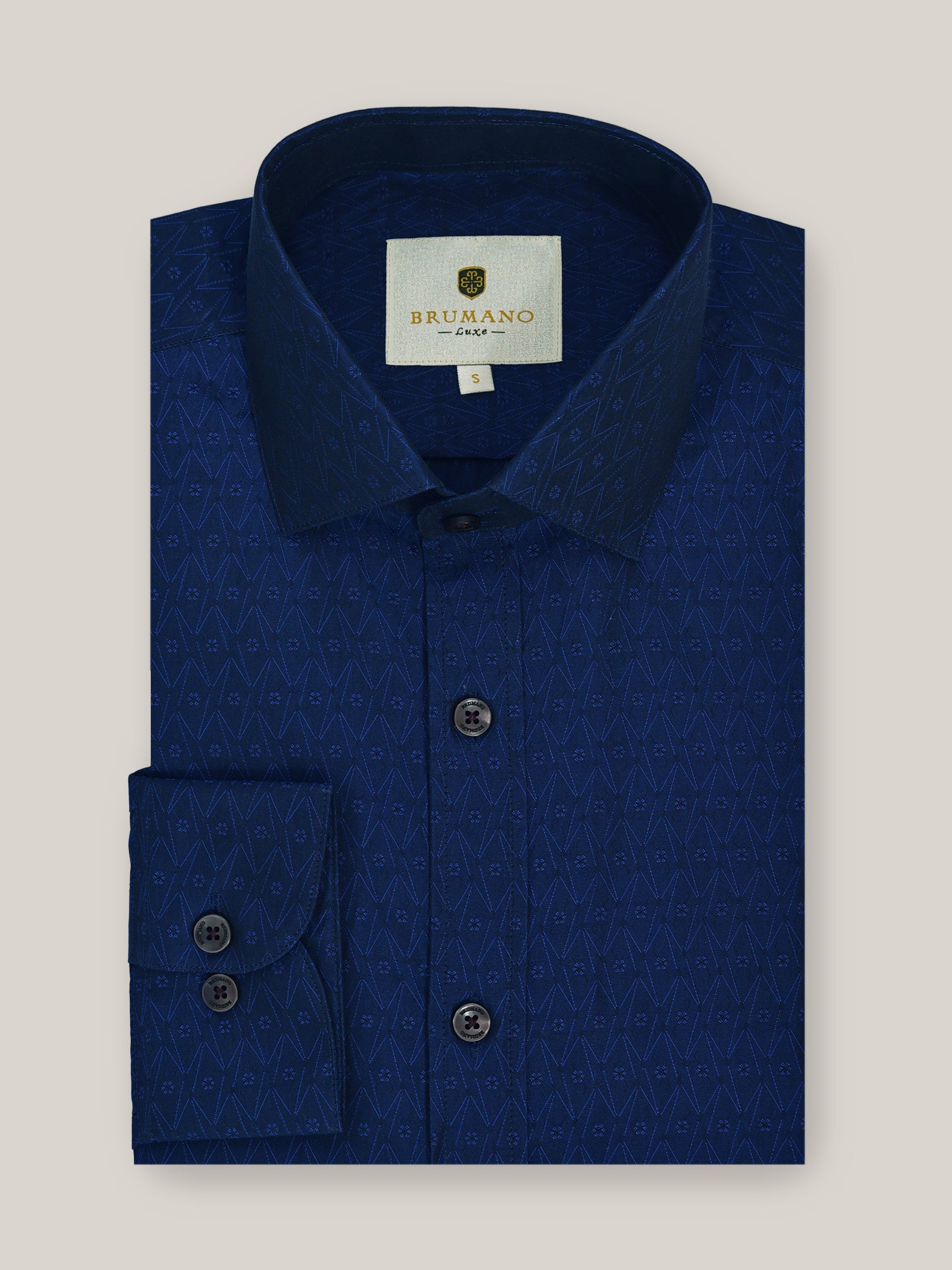 Navy Blue Jacquard Patterned Shirt
