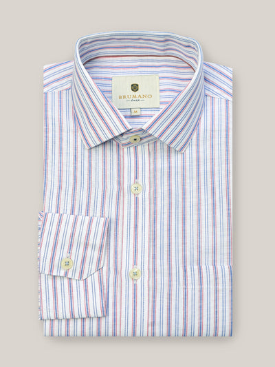 Pink & Blue Pinstriped Linen Shirt Brumano Pakistan