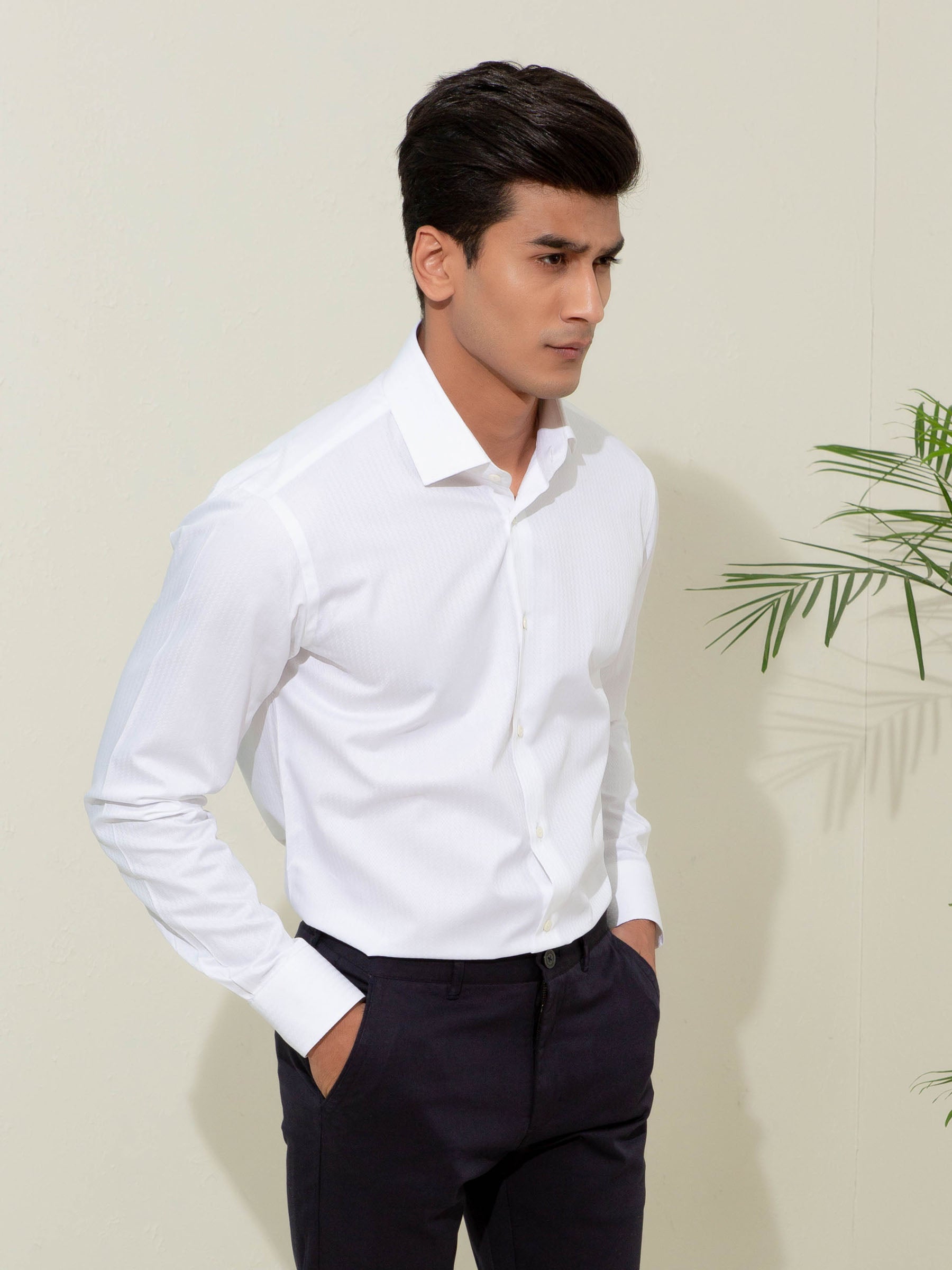 White Herringbone Formal Shirt