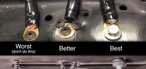 Examples of amplifier grounding; worst, better, best.