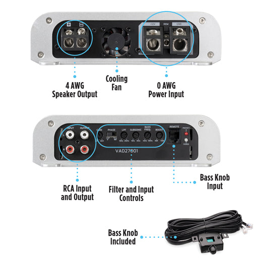 NVX VAD10001 1000W RMS Class D Monoblock Car/Marine/Powersports