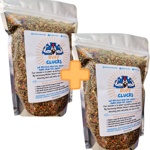 2 bags of buff clucks herb supplement for backyard chicken