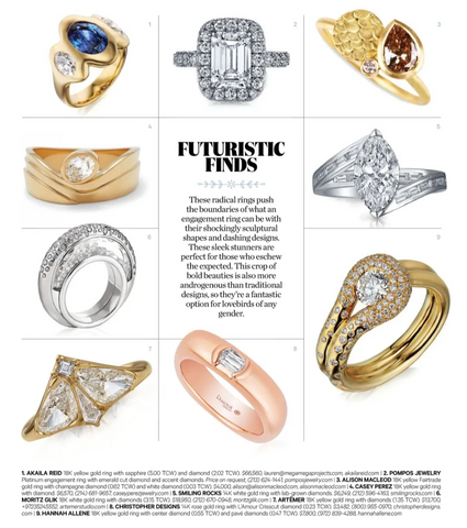 Casey Perez gold and diamond Monte Ring featured in August Issue of InStore magazine for alternative engagement ring round up for the alternative bride looking for something outside the ordinary engagement ring