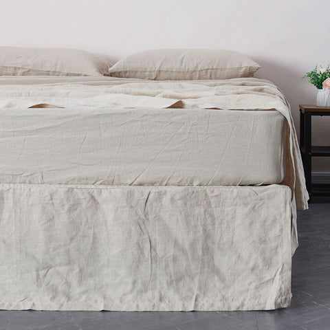 Natural 100% Linen Bedskirt With Split-Corner