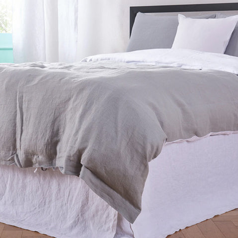 Alloy Gray and White Two Tone Linen Duvet Cover
