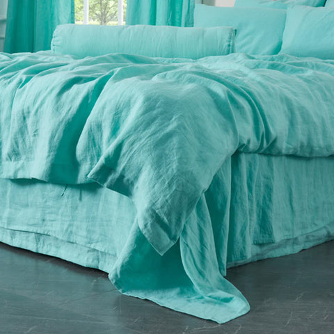 Aqua Green Linen Duvet Cover with Ties