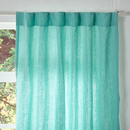 Aqua Green Linen Curtain With Cotton Lining