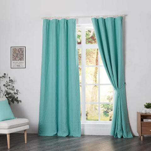 Aqua Green Linen Blackout Curtains