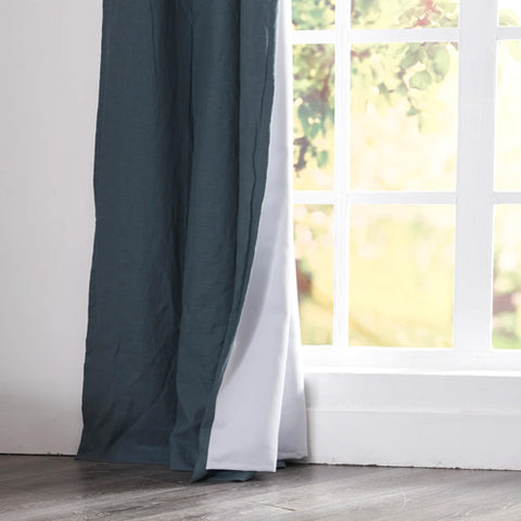 French Blue Linen Curtain With Blackout Lining