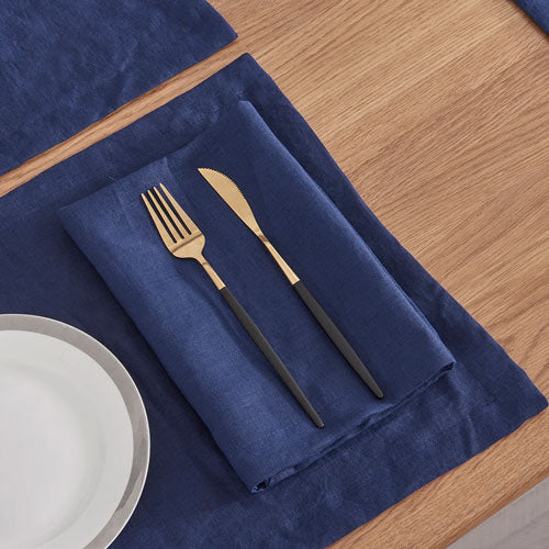 Indigo Blue Linen Plain Napkin Set