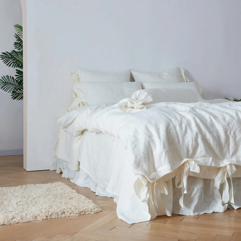 Ivory Linen Duvet Cover With Bow Ties