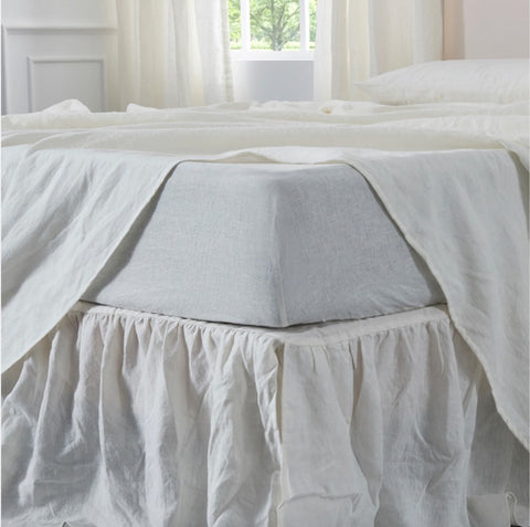 Ivory Linen Fitted Sheet on Bed