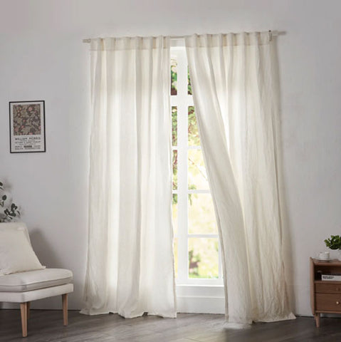 Ivory White Linen Curtains on Window