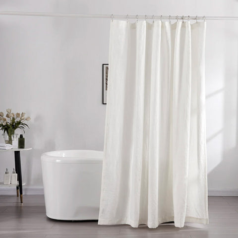 Ivory Linen Shower Curtain in Bathroom