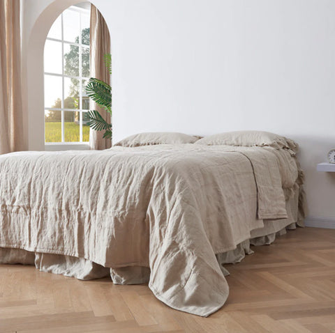 Natural Linen Box Stitch Quilt Bedspread