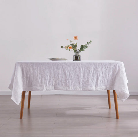 Optic White Linen Tablecloth