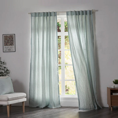 Pale Blue Linen Curtains With Cotton Lining