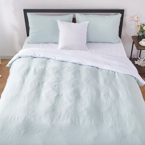 Pale Blue and White Two Tone Linen Duvet Cover