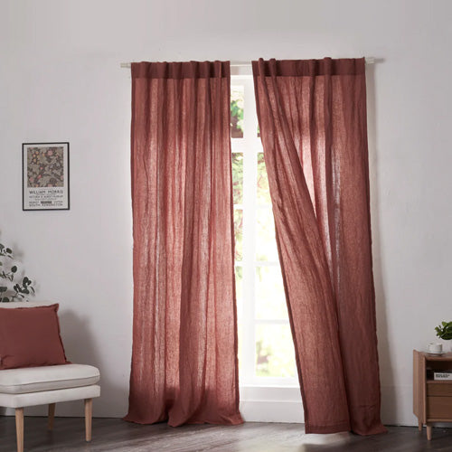 Rust Red Linen Drapery With Cotton Lining on Windows