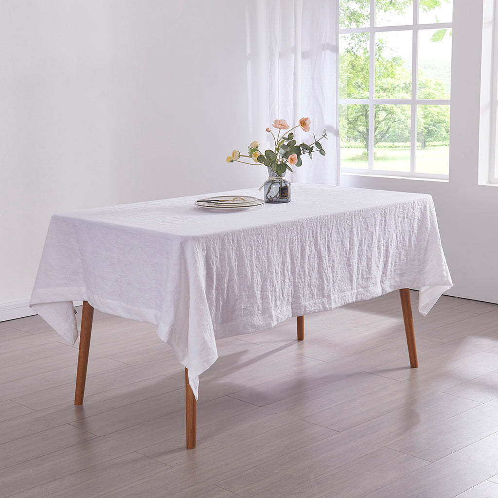 Linen Tablecloth White in Dinning Room