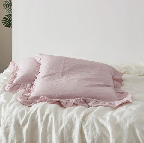 Violet Linen Ruffle Hem Pillowcases