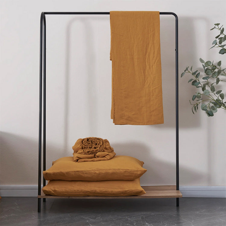 Mustard 100 % Linen Sheets Set Folded