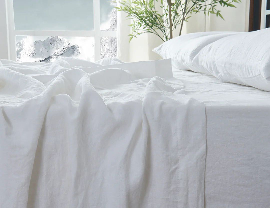 Linen Sheet White in Bedroom