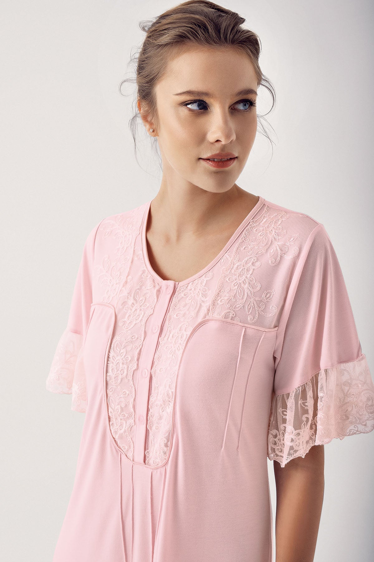 Shopymommy 4418 Lace Collar Maternity & Nursing Nightgown