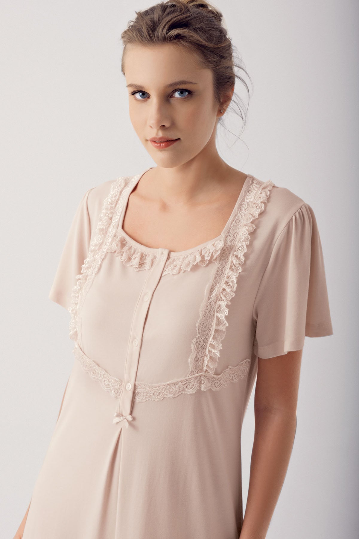 Shopymommy 24154 Embroidery Maternity & Nursing Nightgown Ecru