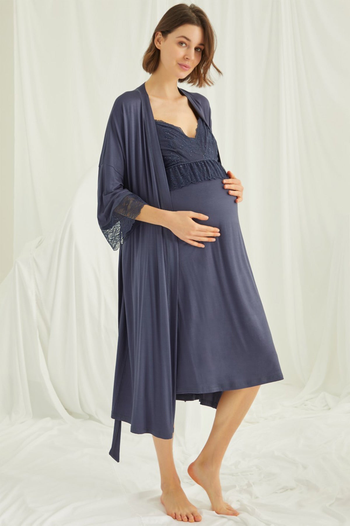 Shopymommy 13127 Strappy Maternity & Nursing Nightgown Powder