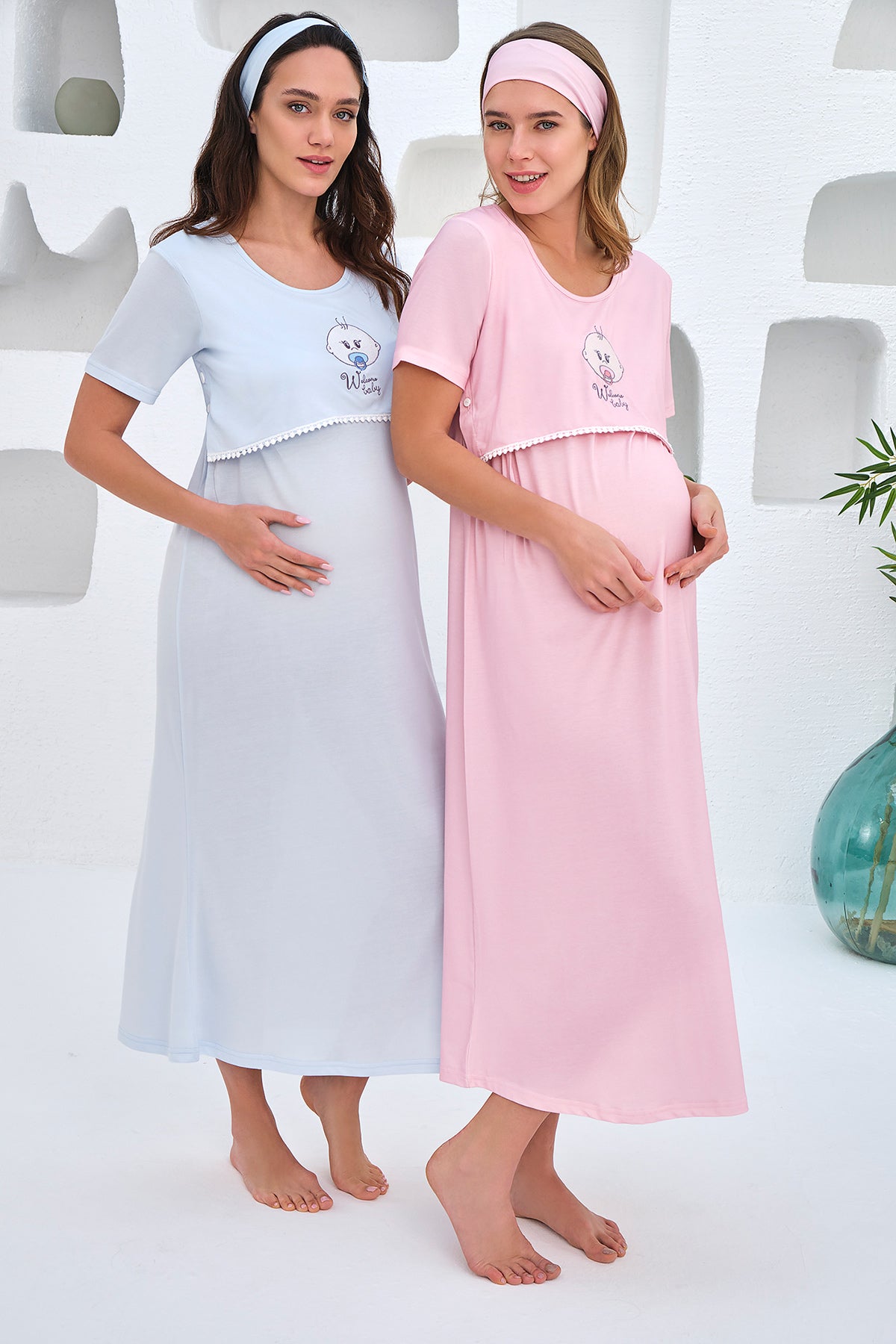 Shopymommy 4324 Lace Collar Maternity & Nursing Nightgown With Pattern
