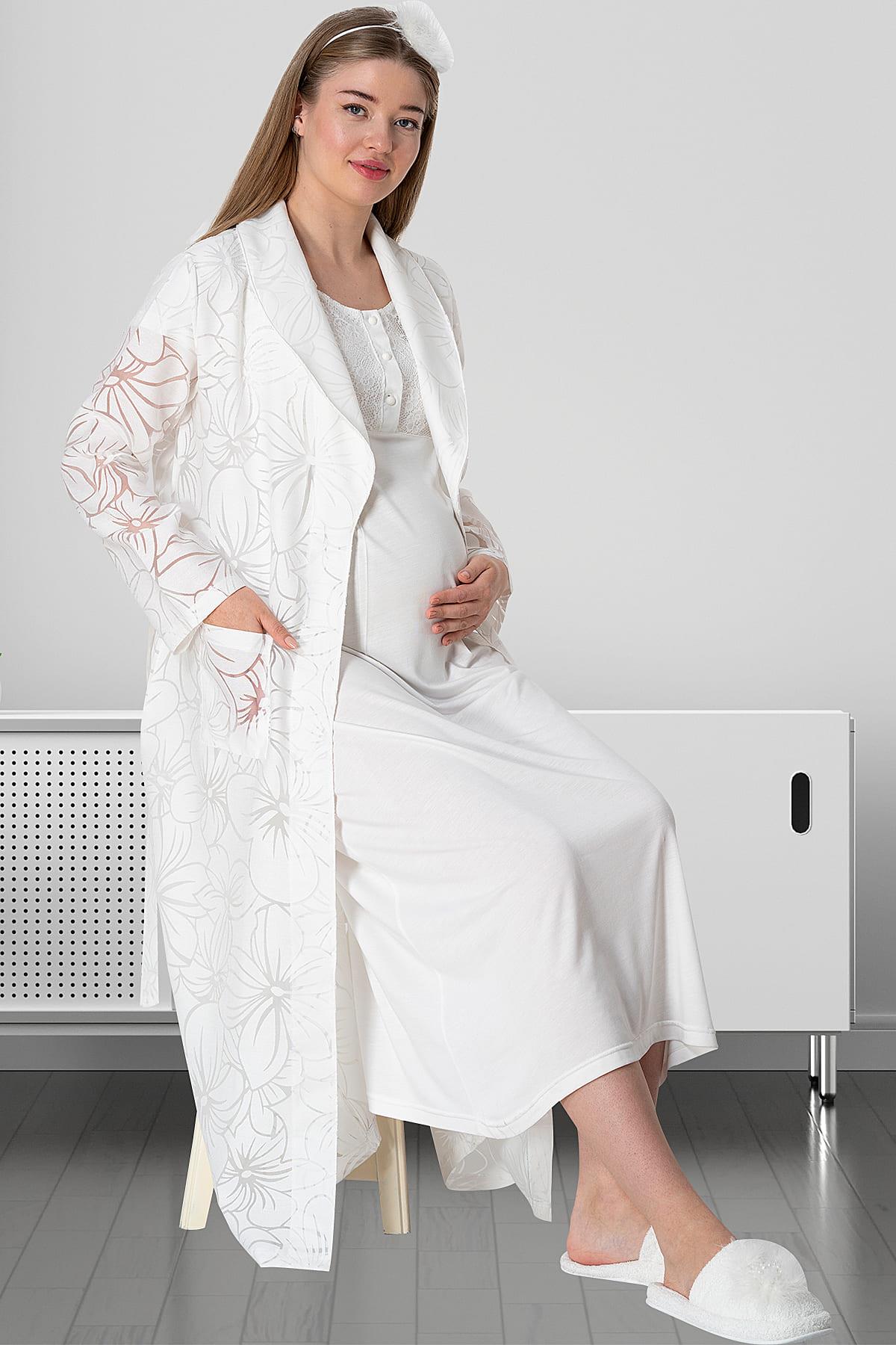 Shopymommy 5807 Lace Collar Maternity & Nursing Nightgown With Pattern