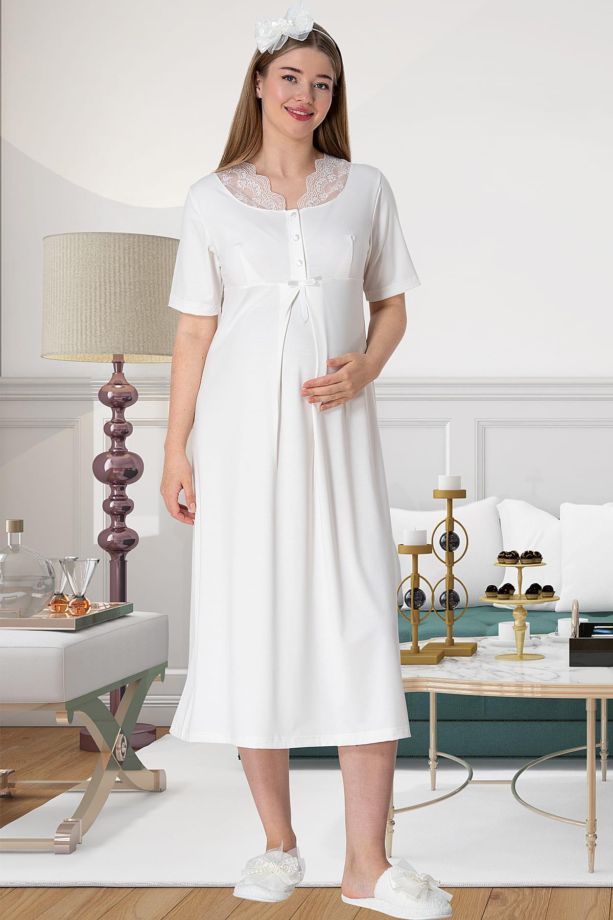 Shopymommy 5807 Lace Collar Maternity & Nursing Nightgown With Pattern