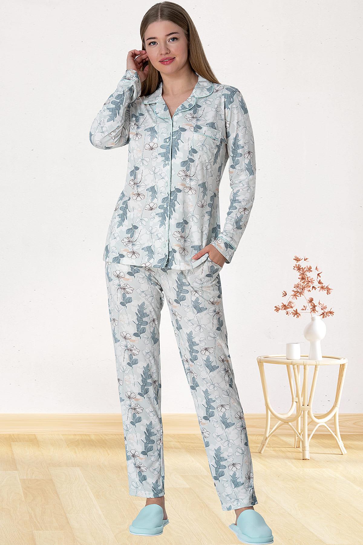Shopymommy 5817 Flower Pattern Maternity & Nursing Pajamas Powder