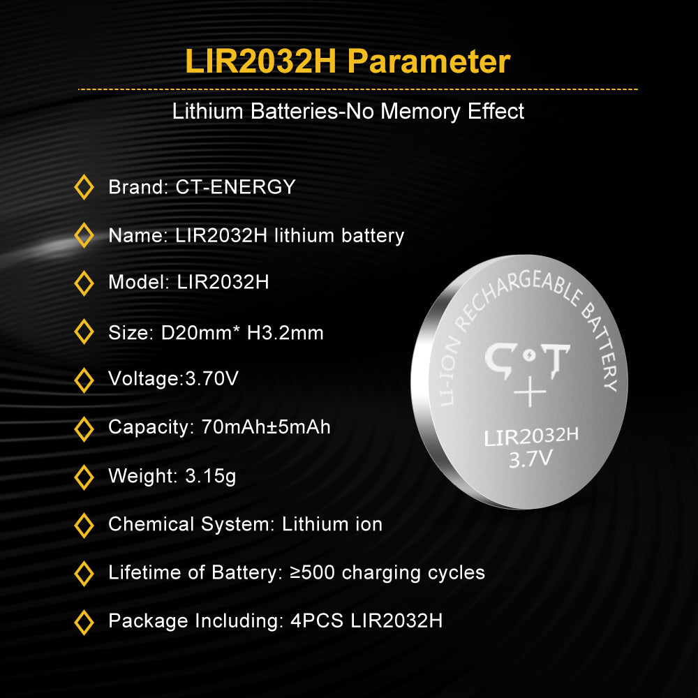 CT-ENERGY Rechargeable 2032 Lithium Battery 6 Pack 3.6V Replace Disposable  CR2032 Batteries