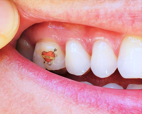 A Temporary Tattooth of a Mom Heart.  An example of a temporary tooth tattoo.