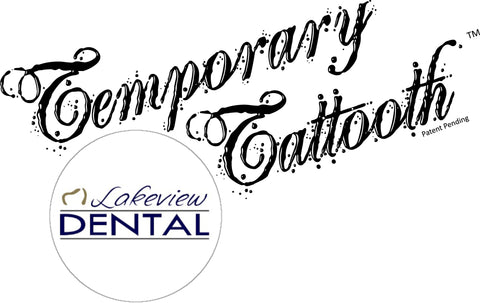 The logo for Temporary Tattooths and Lake View Dental office combined.  This is to help show where a person can go to get Temporary Tattooths applied.  They are temporary tooth tattoos.