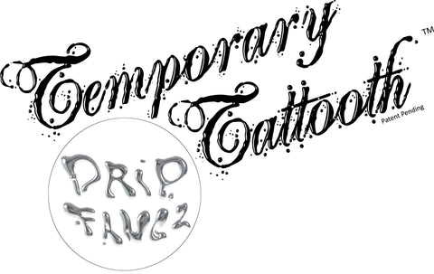 An Image showing Temporary Tattooth logo with Drip Fangz logo. This is a location that applies Temporary Tooth Tattoos called Temporary Tattooths.