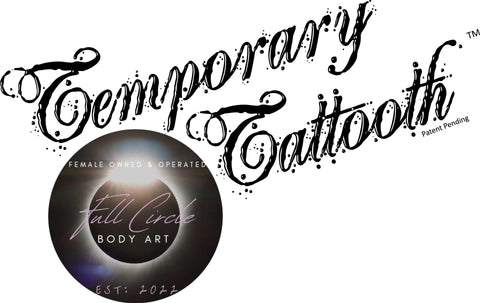 A Temporary Tattooth logo combined with Full Circle Body Arts logo.  This is a location where someone can go to get a temporary tattoo for teeth.