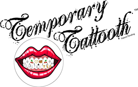A Temporary Tattooth Logo along with a logo for Gems by TSG.  This is a location that provides Temporary Tattooth Products and temporary tattoos for teeth.