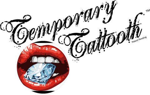 Temporary Tattooth Logo with Shine Like A Diamond Tooth Gems logo.  A location that offers Temporary tattoos for teeth.