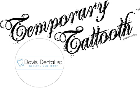 A Temporary Tattooth logo with Davis Dental logo to show a provider that can apply Temporary Tattooths, or temporary tooth tattoos.