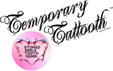 A Temporary Tattooth logo with a Stoned Smile Tooth Gems logo. This is a location in New Zealand that provides Temporary Tattooth Products.