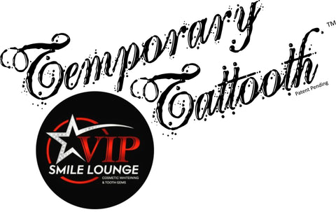 An image of the Temporary Tattooth Logo along with VIP Smile Lounge Logo to show that Temporary tooth tattoos, or tattooths, are available here.